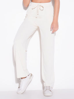 SHOWOFF - Basic Women Cream Solid Parallel Trousers