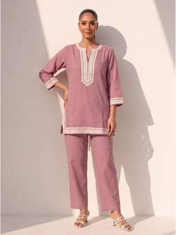 Gahan - Colorblock Cotton Slub Co-Ord Set - Pink