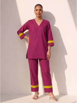 Gahan - Solid Cotton Slub Co-Ord Set - Pink