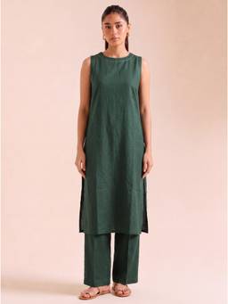 Gahan - Solid Cotton Slub Kurta and Pant - Green