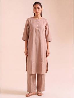 Gahan - Solid Cotton Slub Kurta and Pant - Mauve