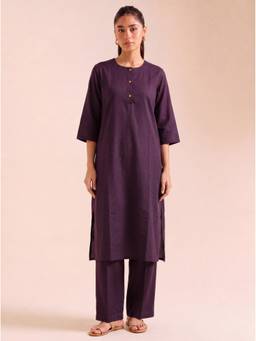 Gahan - Solid Cotton Slub Kurta and Pant - Wine