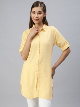 SHOWOFF - Women Solid Mustard Shirt Dress