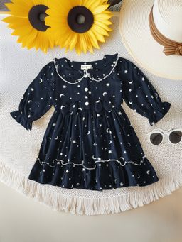 Bella Moda - Navy Blue Cotton Printed Dress