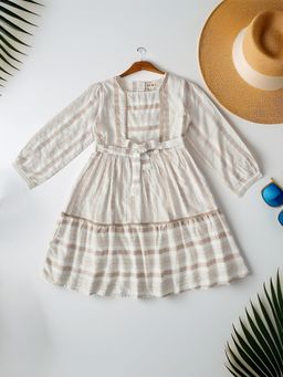 Bella Moda - Off White Cotton Stripes Dress