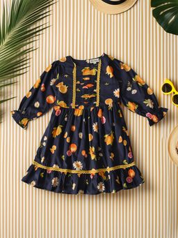 Bella Moda - Navy Blue Cotton Floral Dress