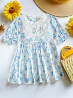 Bella Moda - Blue Cotton Self Design Dress