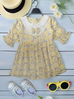 Bella Moda - Yellow Cotton Printed Dress