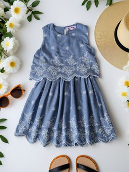 Bella Moda - Blue Cotton Embroidered Dress