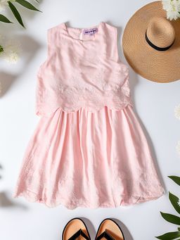 Bella Moda - Peach Cotton Embroidered Dress