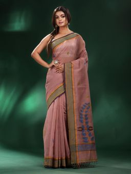 CHARUKRITI - Pink Handspun Cotton Soft Saree with Unstitched Blouse