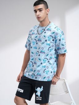 HIGHLANDER - Men Blue Round Neck Relaxed T-shirt With Shorts (Set of 2)