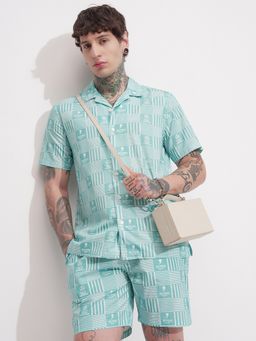 HIGHLANDER - Men Iron Man Printed Collar Neck Cotton Shirt With Shorts (Set of 2)