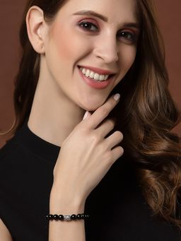 PANASH - Silver Toned Black Pearl Handcrafted Charm Bracelet