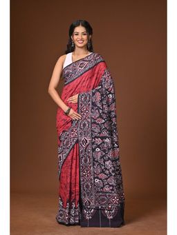 Ramshyam Collection - Maroon Hand Batik Cotton Saree with Unstitched Blouse