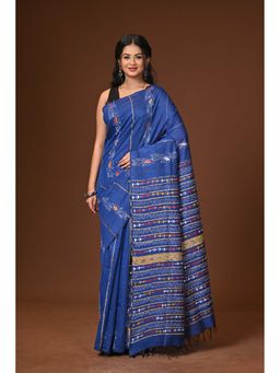 Ramshyam Collection - Blue Embroidered Khesh Kantha Saree with Unstitched Blouse