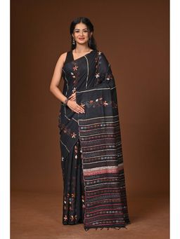 Ramshyam Collection - Black Embroidered Khesh Kantha Saree with Unstitched Blouse