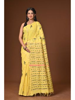 Ramshyam Collection - Yellow Embroidered Khesh Kantha Saree with Unstitched Blouse