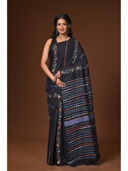 Ramshyam Collection - Black Embroidered Khesh Kantha Saree with Unstitched Blouse