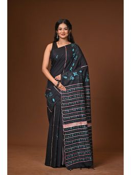 Ramshyam Collection - Black Embroidered Khesh Kantha Saree with Unstitched Blouse