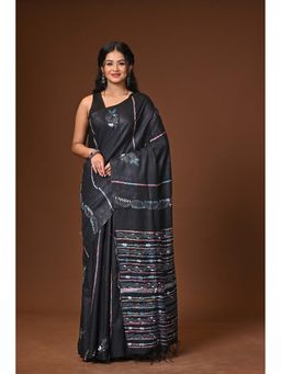 Ramshyam Collection - Black Embroidered Khesh Kantha Saree with Unstitched Blouse