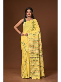 Ramshyam Collection - Yellow Embroidered Khesh Kantha Saree with Unstitched Blouse