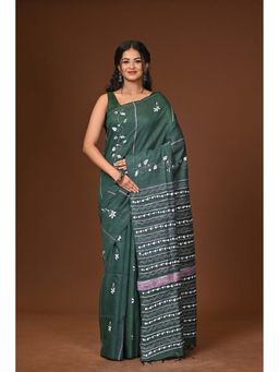 Ramshyam Collection - Green Embroidered Khesh Kantha Saree with Unstitched Blouse