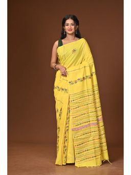 Ramshyam Collection - Yellow Embroidered Khesh Kantha Saree with Unstitched Blouse