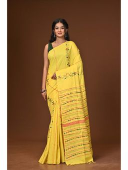 Ramshyam Collection - Yellow Embroidered Khesh Kantha Saree with Unstitched Blouse