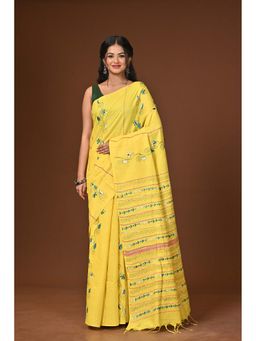Ramshyam Collection - Yellow Embroidered Khesh Kantha Saree with Unstitched Blouse