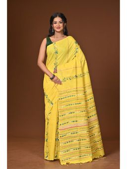 Ramshyam Collection - Yellow Embroidered Khesh Kantha Saree with Unstitched Blouse