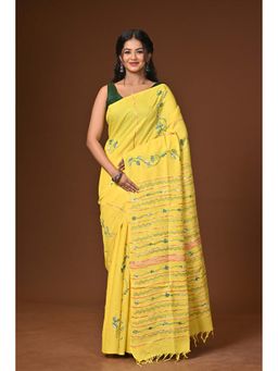 Ramshyam Collection - Yellow Embroidered Khesh Kantha Saree with Unstitched Blouse
