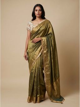 Dress & Dazzle - Olive Tissue Saree with Unstitched Blouse