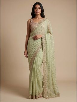 Dress & Dazzle - Mint Green Chiffon Saree with Unstitched Blouse