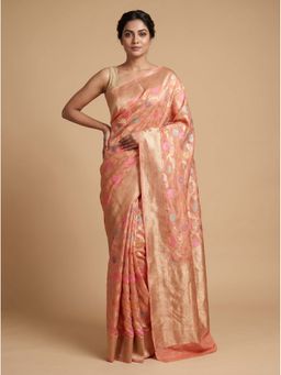 Dress & Dazzle - Peach Kora Banarsi Saree with Unstitched Blouse