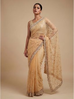 Dress & Dazzle - Light Beige Chiffon Saree with Unstitched Blouse