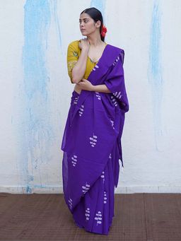 Chidiyaa - Butterfly Girls Kuhu Purple Handblock Print Saree with Unstitched Blouse