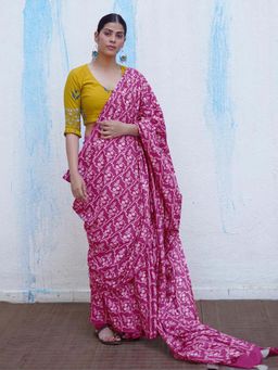 Chidiyaa - Butterfly Girls Gudiya Pink Handblock Print Saree with Unstitched Blouse
