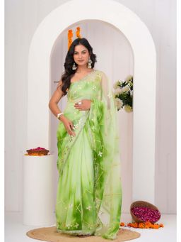Geroo Luxe - Green Shaded Gota Patti Jaal Work Georgette Saree With Unstitched Blouse
