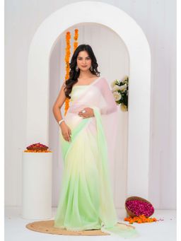 Geroo Luxe - Multi-Color Lace Border Chiffon Saree With Unstitched Blouse