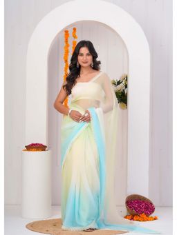 Geroo Luxe - Multi-Color Lace Border Chiffon Saree With Unstitched Blouse