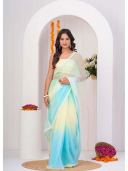 Geroo Luxe - Multi-Color Lace Border Chiffon Saree With Unstitched Blouse
