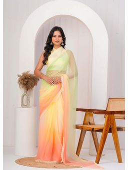 Geroo Luxe - Multi-Color Lace Border Chiffon Saree With Unstitched Blouse
