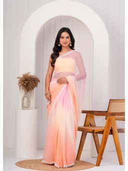Geroo Luxe - Multi-Color Lace Border Chiffon Saree With Unstitched Blouse