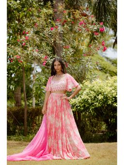Vana Ethnics - Pink Digital Printed Kalidar Choli And Lehenga With Dupatta