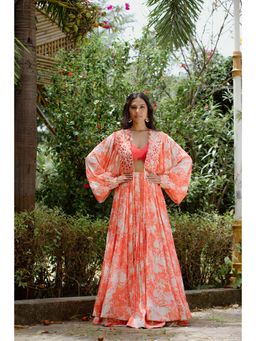 Vana Ethnics - Red Digital Printed Choli Lehnga And Jacket