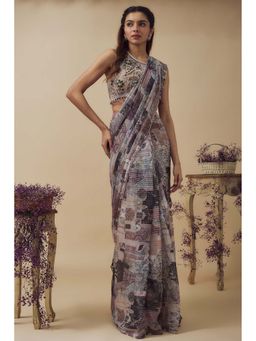 Vana Ethnics - Lurex Chiffon Digital Printed Ready-To-Wear Saree with Stitched Blouse