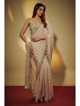 Vana Ethnics - Blush Chinon Mirror Pre-Draped Saree with Stitched Blouse