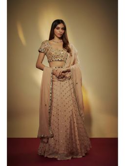 Vana Ethnics - Peach Chinon Chiffon Mirror And Sequins Choli And Lehenga With Dupatta