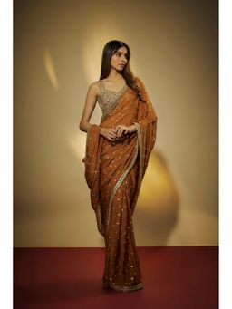 Vana Ethnics - Steel Grey Viscose Sequins Embroidered Saree with Stitched Blouse